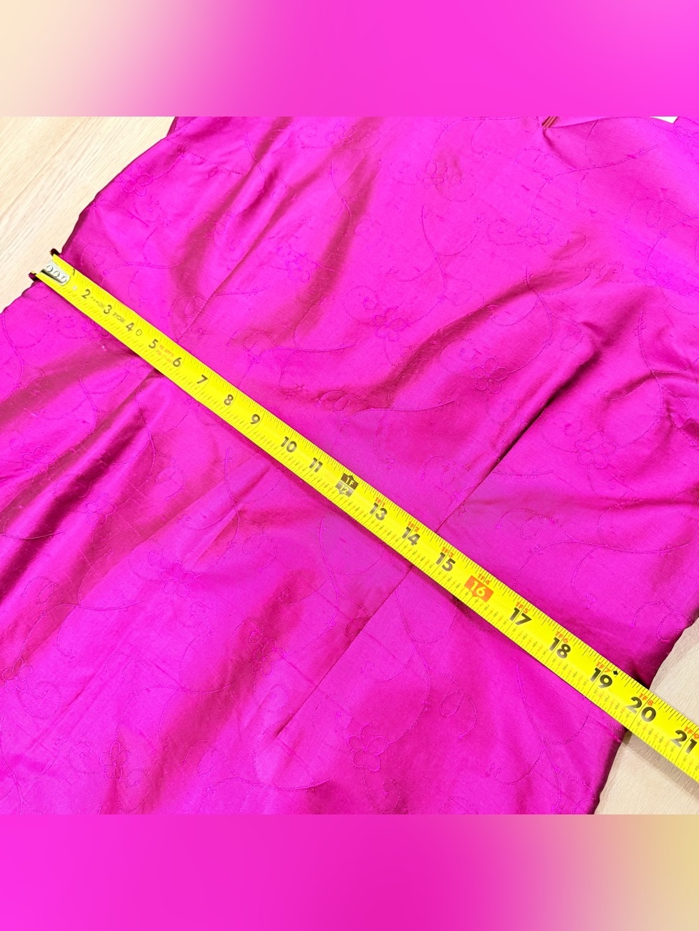 Fuchsia Silk Embroidered Dress Floral Cocktail Wedding Guest Dress Size 18 - Picture 7 of 10